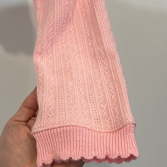 Sugar Thrills cardigan pastel pink knit cropped long sleeve front daisy button L - Picture 4 of 5